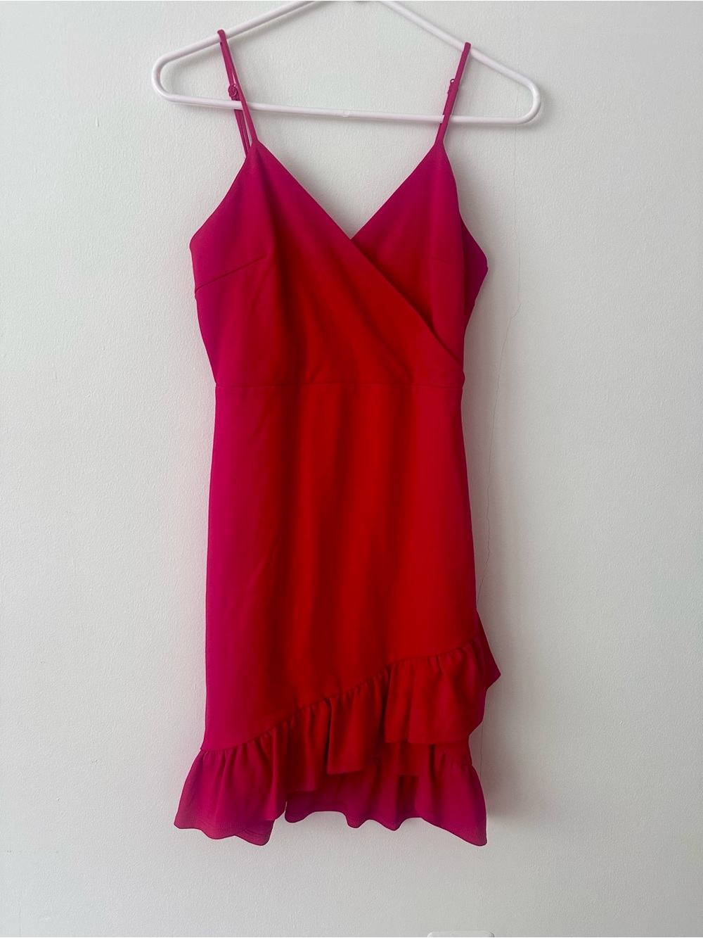Lulus Red Wrap Ruffle Hem Mini Dress Spaghetti Strap Sleeveless Size Medium